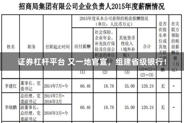 证券杠杆平台 又一地官宣，组建省级银行！