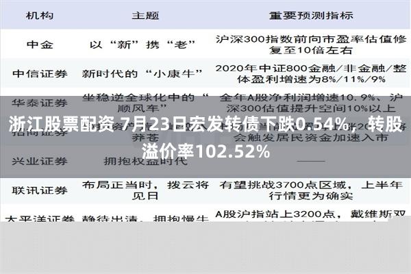 浙江股票配资 7月23日宏发转债下跌0.54%，转股溢价率102.52%