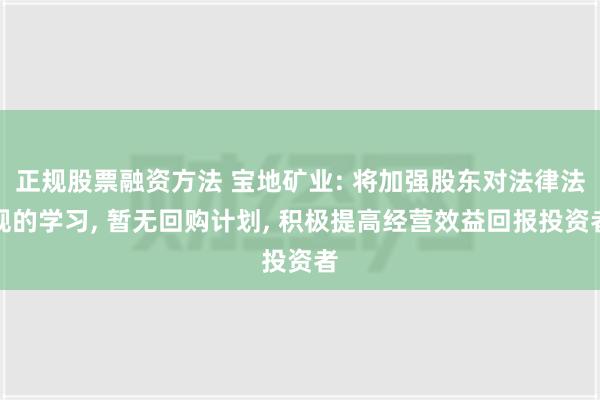 正规股票融资方法 宝地矿业: 将加强股东对法律法规的学习, 暂无回购计划, 积极提高经营效益回报投资者